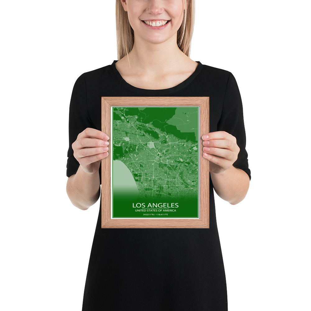 Los Angeles Green and White Framed Map