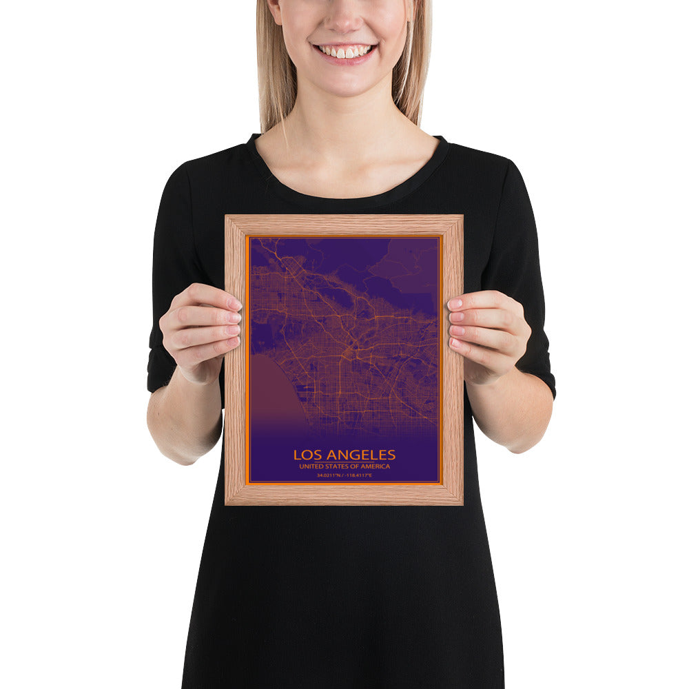 Los Angeles Purple and Orange Framed Map