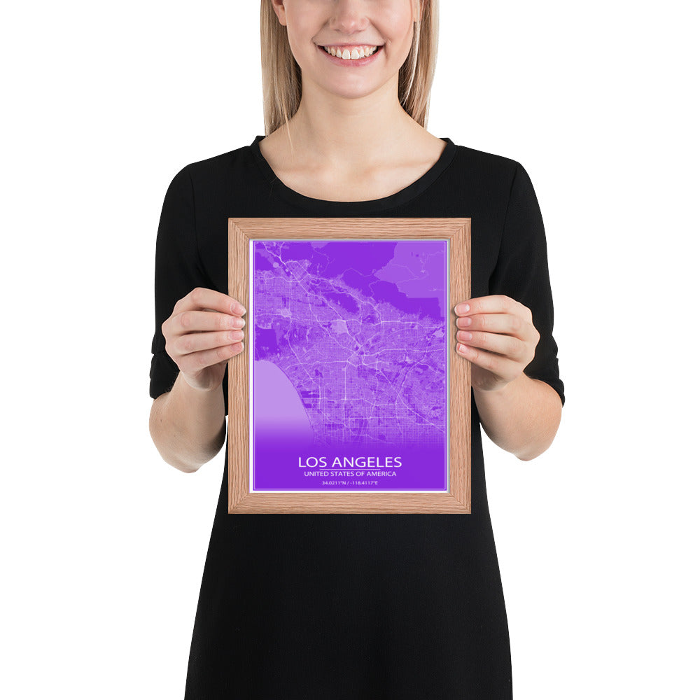 Los Angeles Purple and White Framed Map