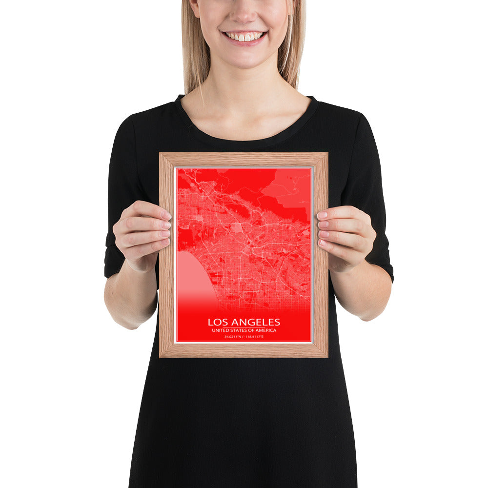 Los Angeles Red and White Framed Map