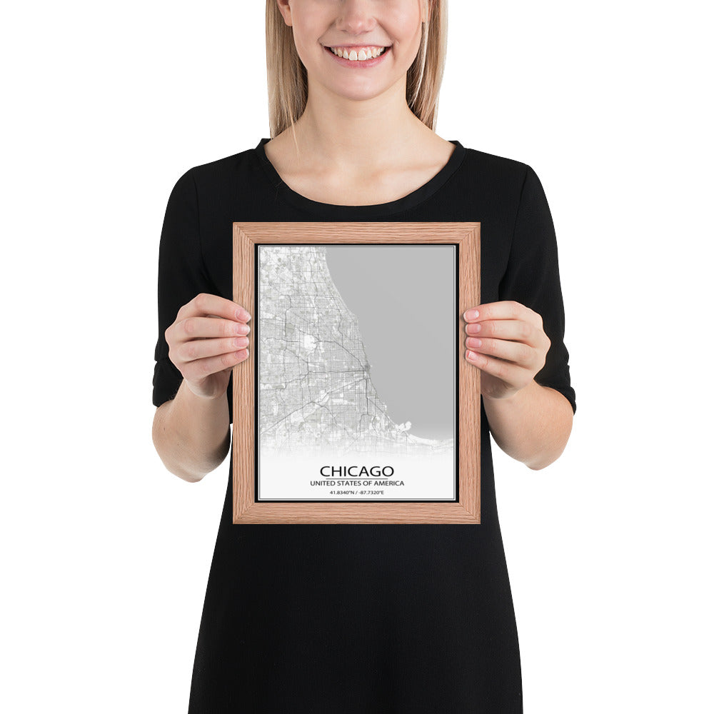 Chicago White Framed Map