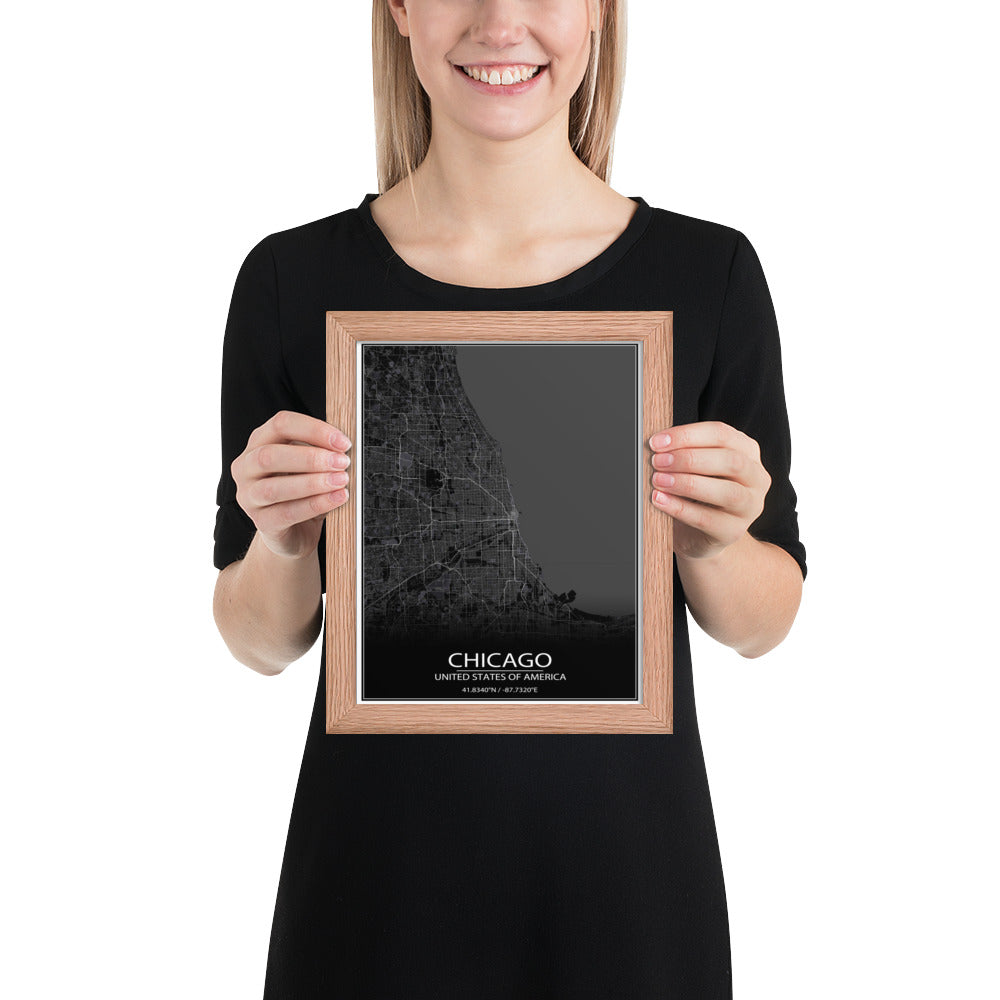 Chicago Black Framed Map