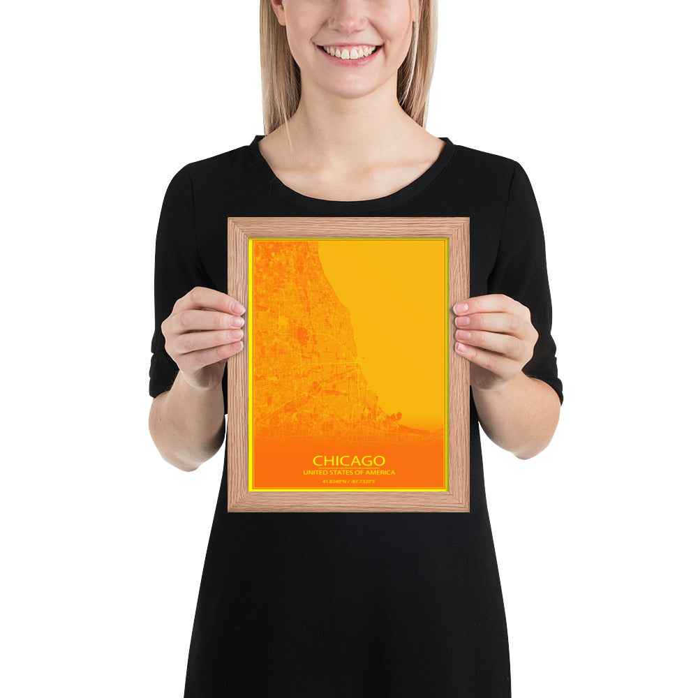 Chicago Orange and Yellow Framed Map