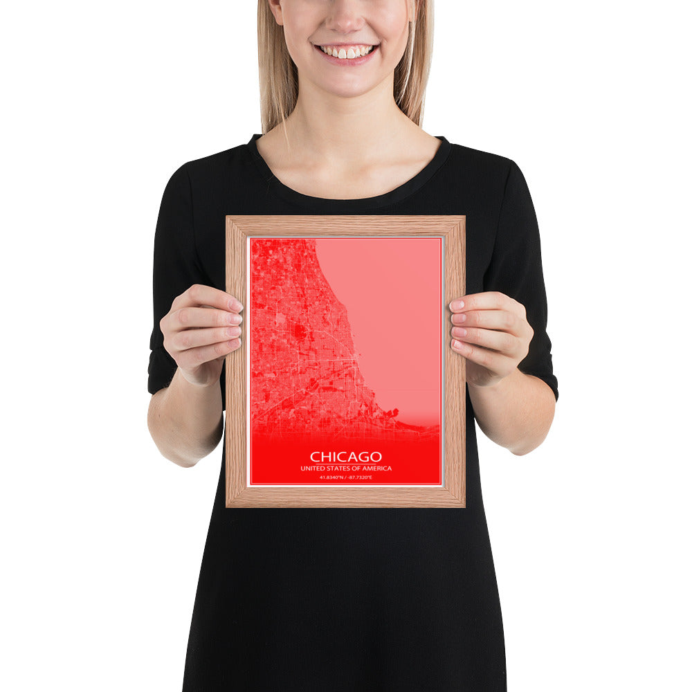 Chicago Red and White Framed Map