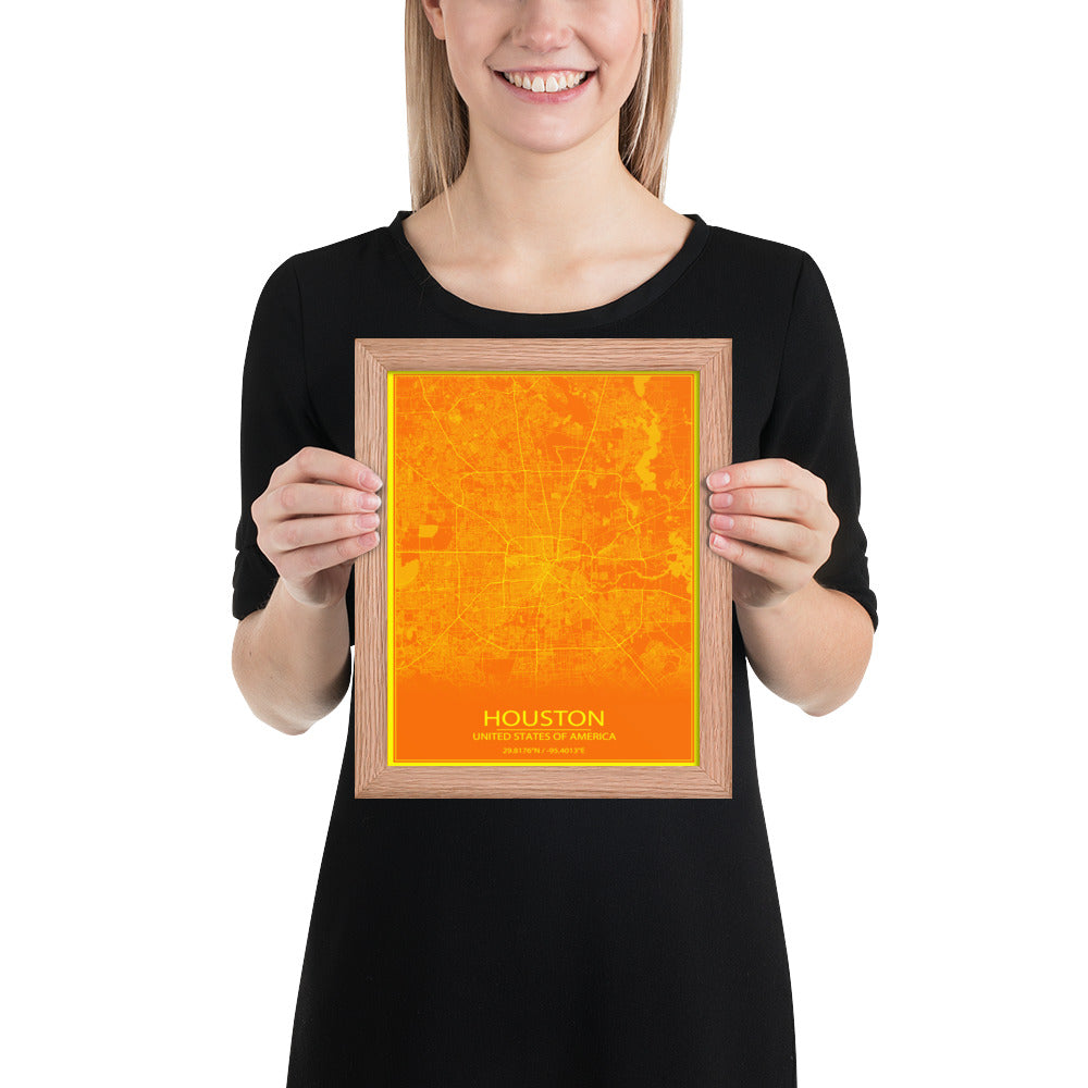 Houston Orange and Yellow Framed Map