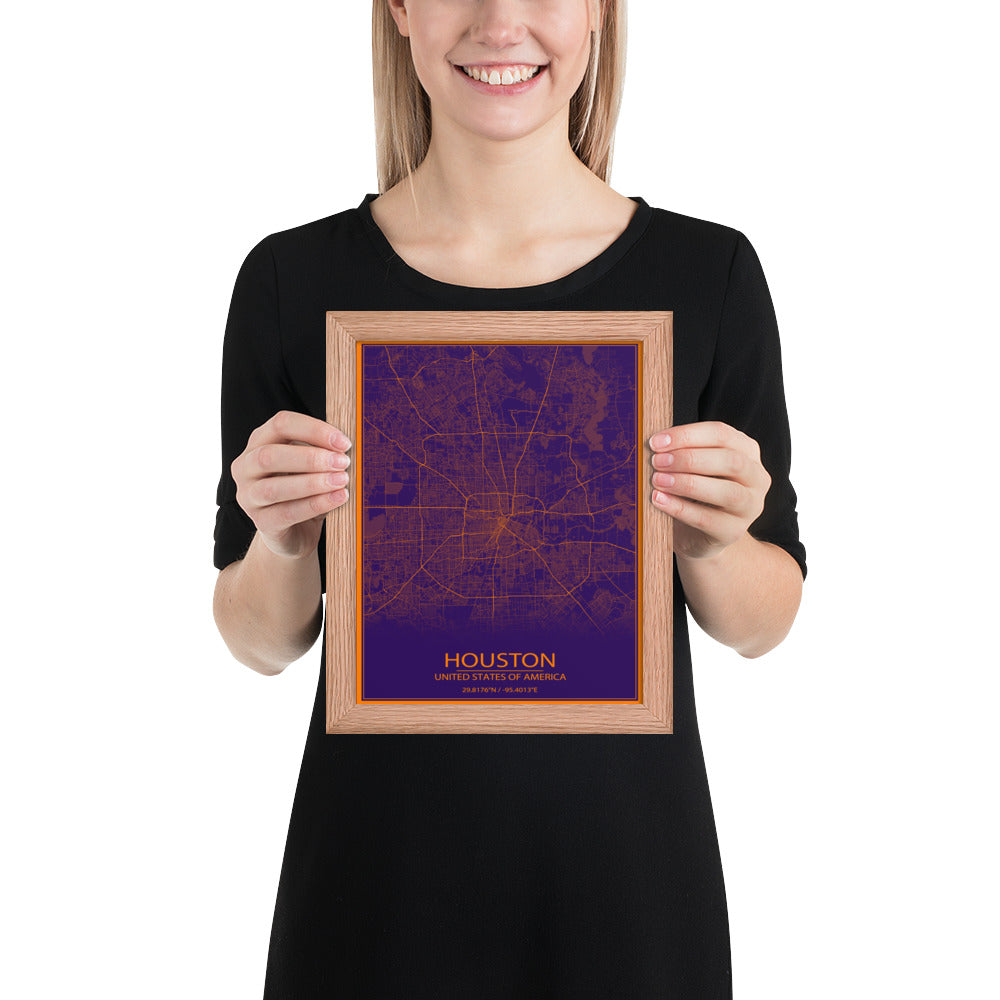 Houston Purple and Orange Framed Map