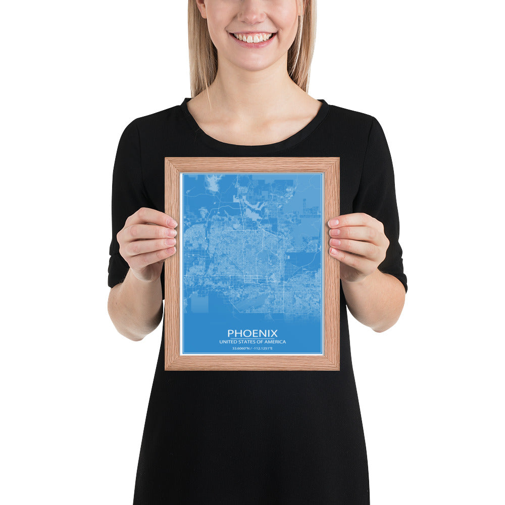 Phoenix Blue and White Framed Map