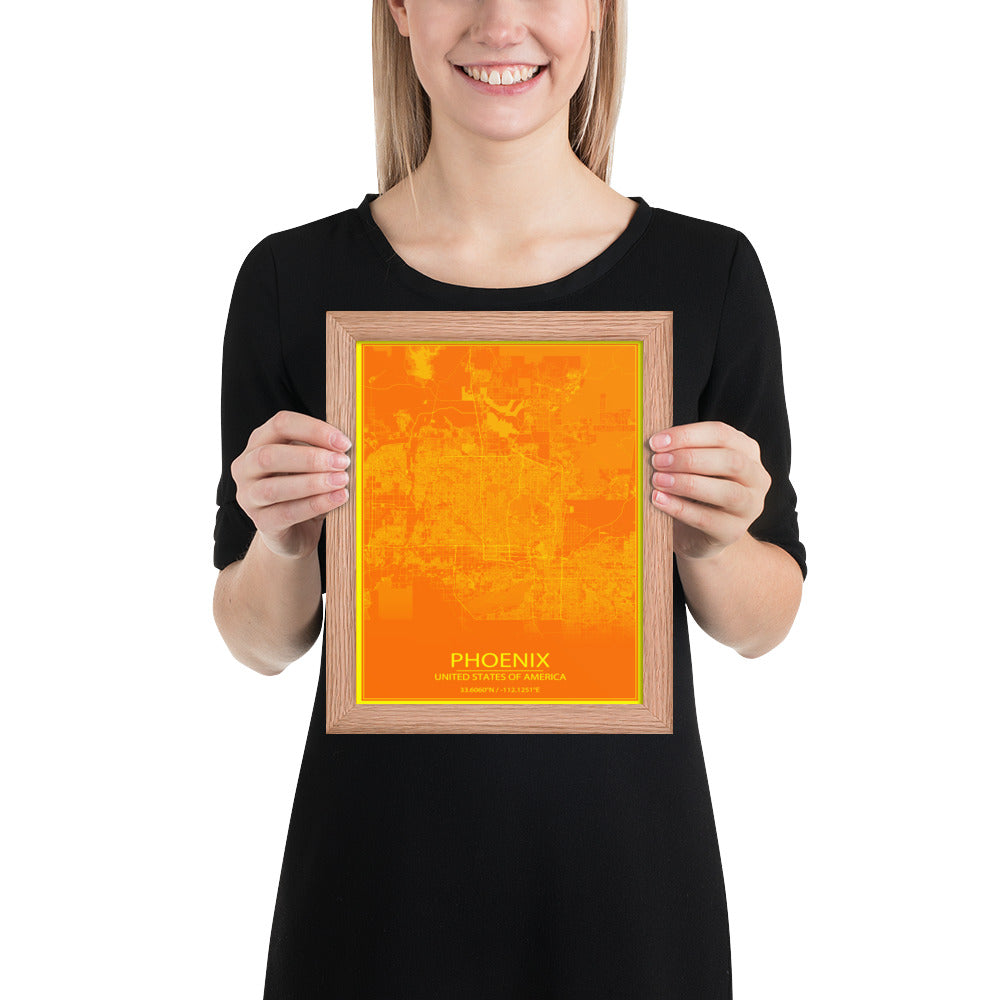 Phoenix Orange and Yellow Framed Map