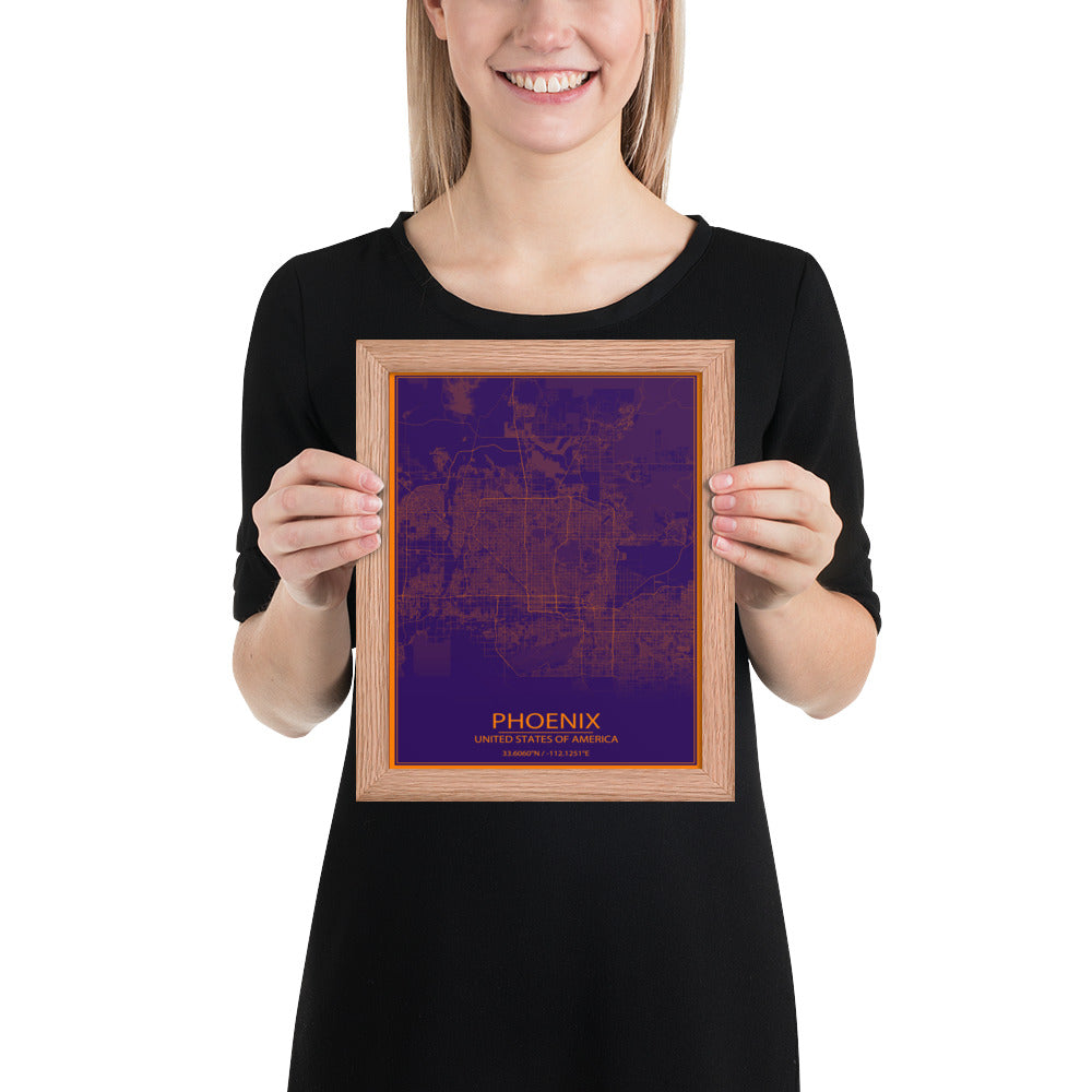 Phoenix Purple and Orange Framed Map