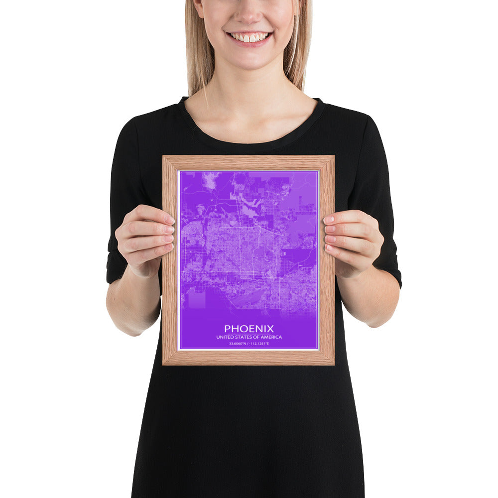 Phoenix Purple and White Framed Map