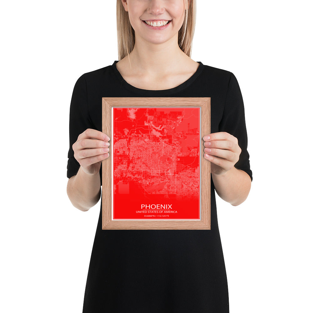 Phoenix Red and White Framed Map