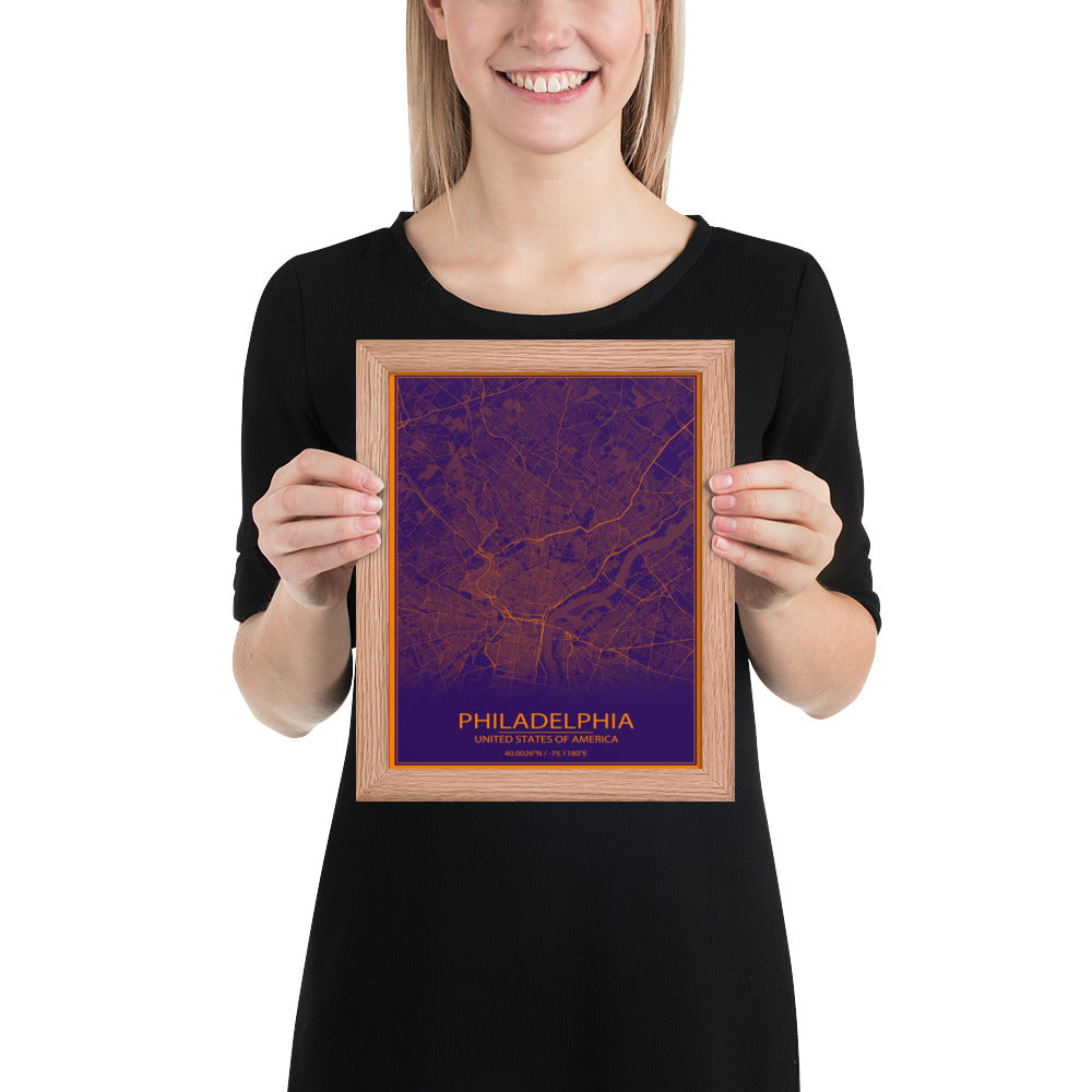 Philadelphia Purple and Orange Framed Map