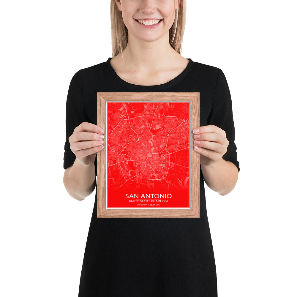 San Antonio Red and White Framed Map