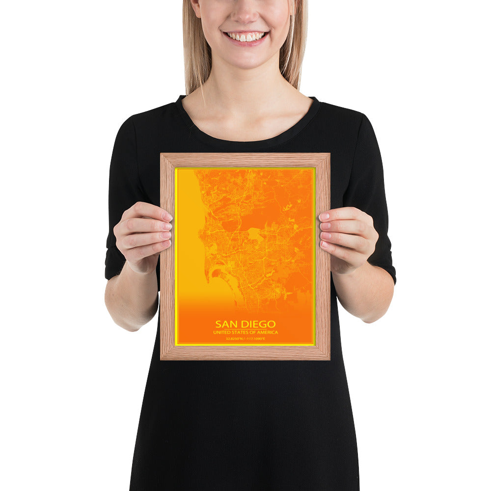 San Diego Orange and Yellow Framed Map