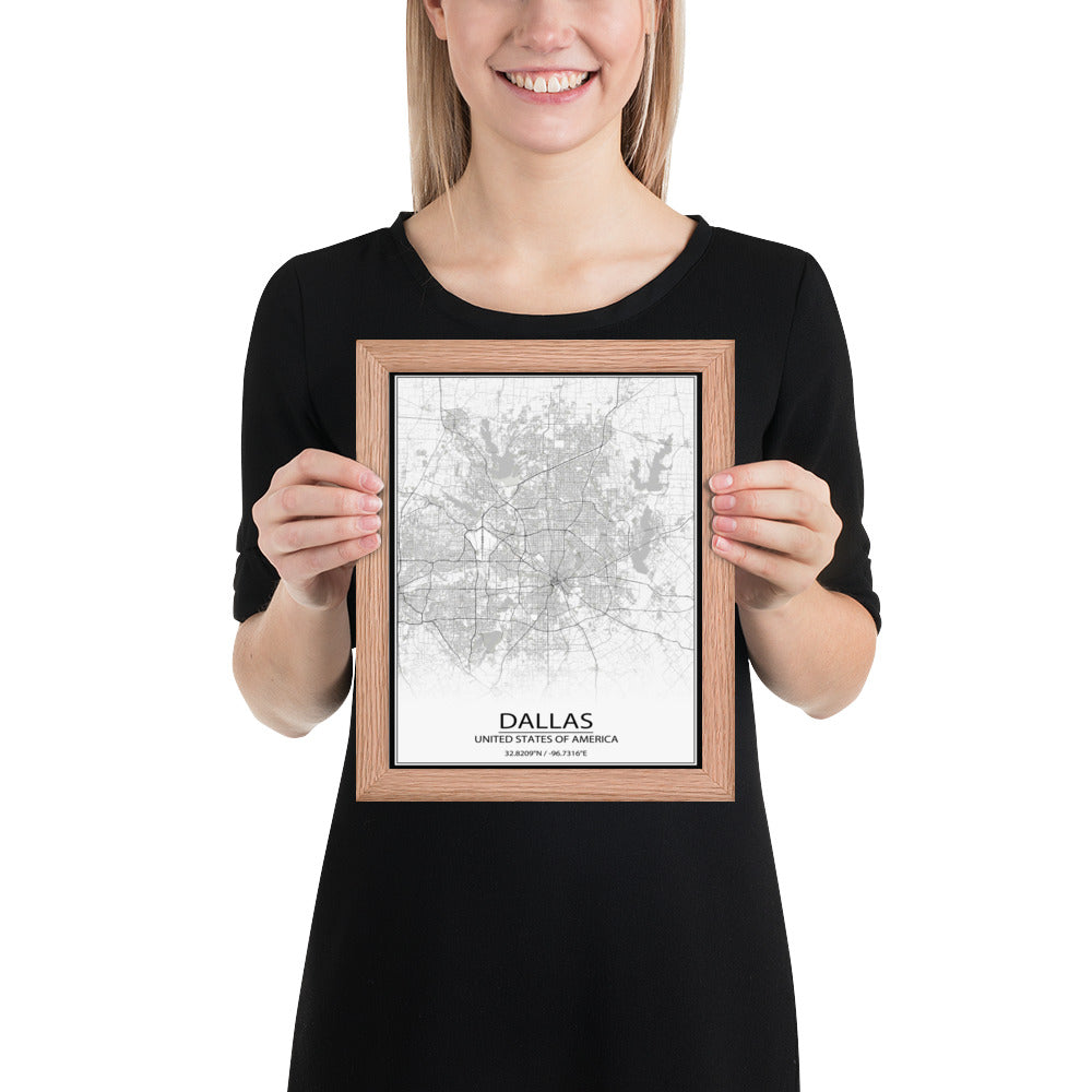 Dallas White Framed Map