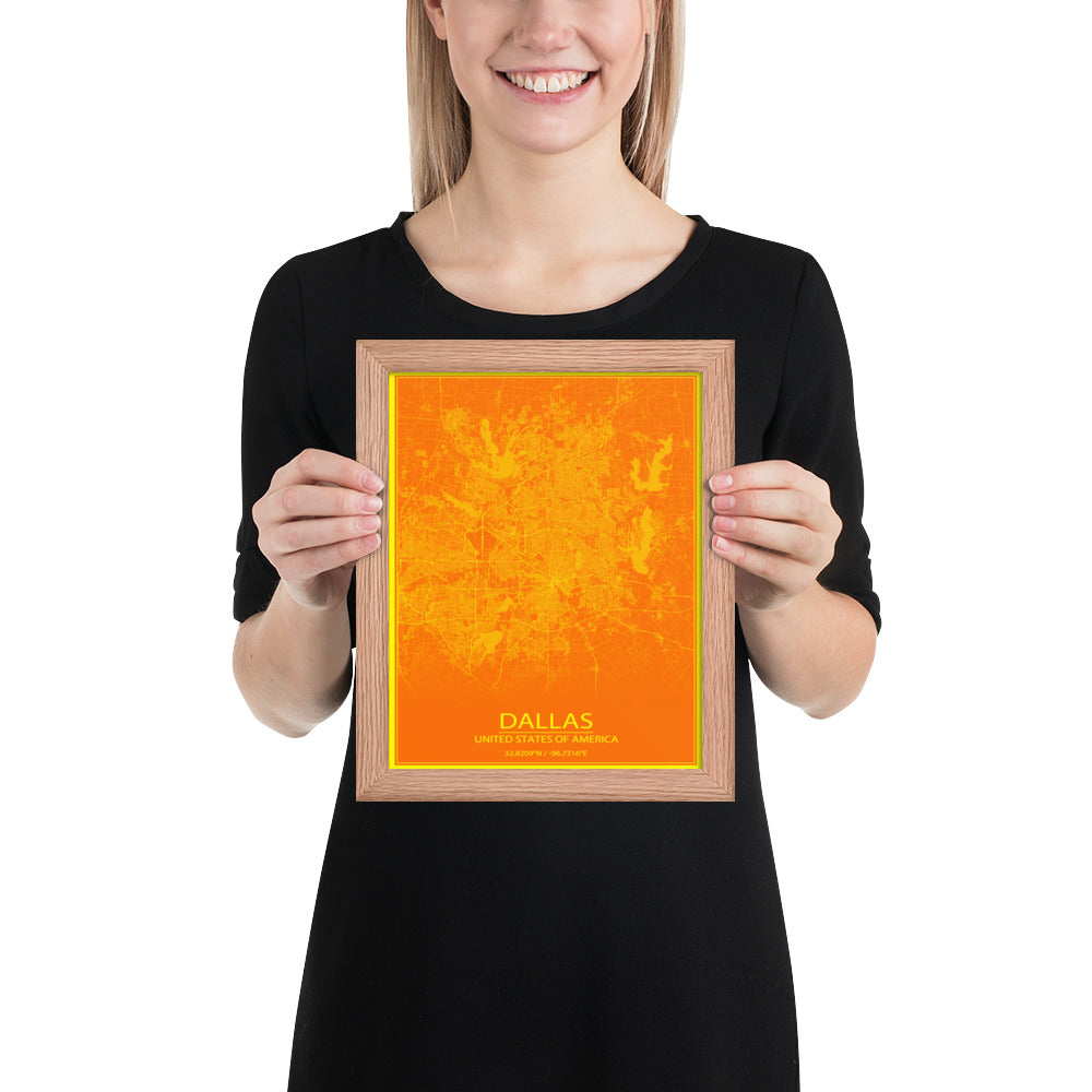 Dallas Orange and Yellow Framed Map