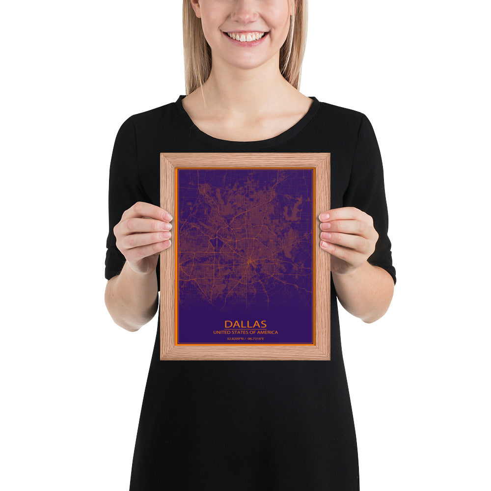 Dallas Purple and Orange Framed Map