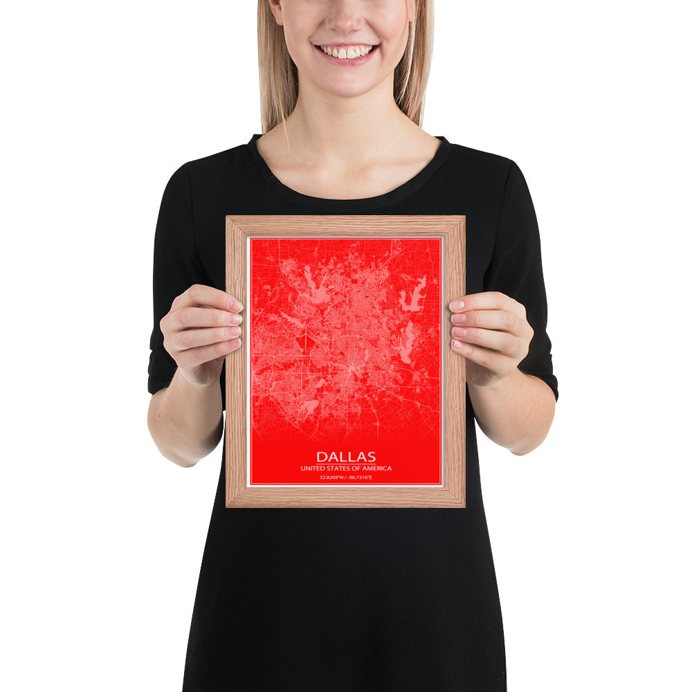 Dallas Red and White Framed Map