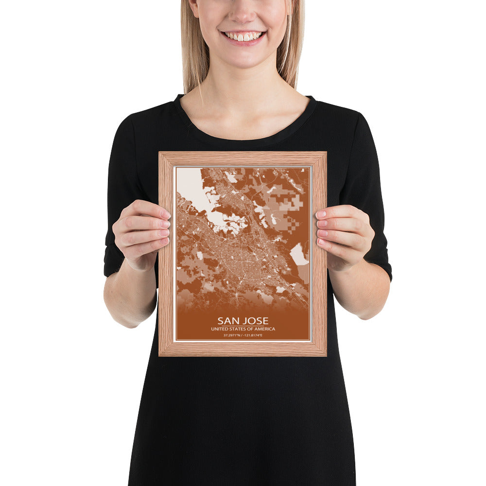 San Jose Brown and White Framed Map