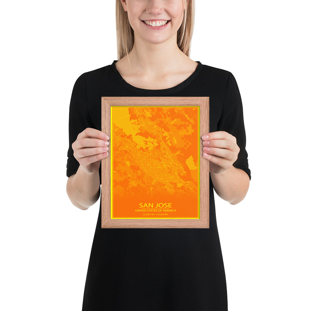 San Jose Orange and Yellow Framed Map