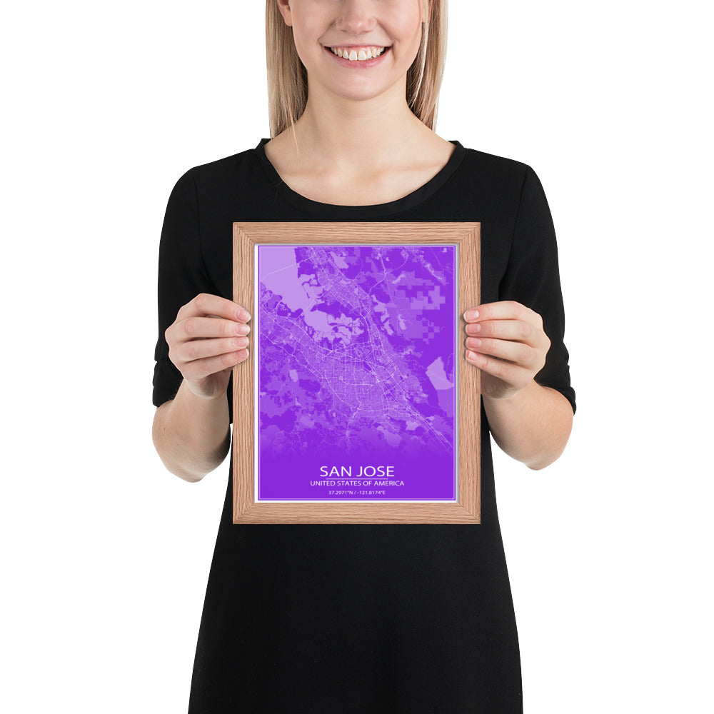 San Jose Purple and White Framed Map