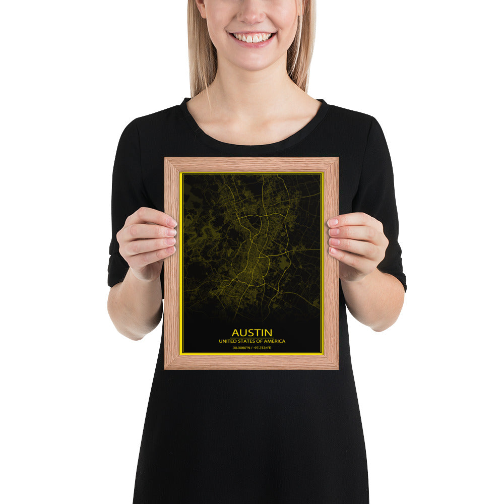 Austin Black and Yellow Framed Map