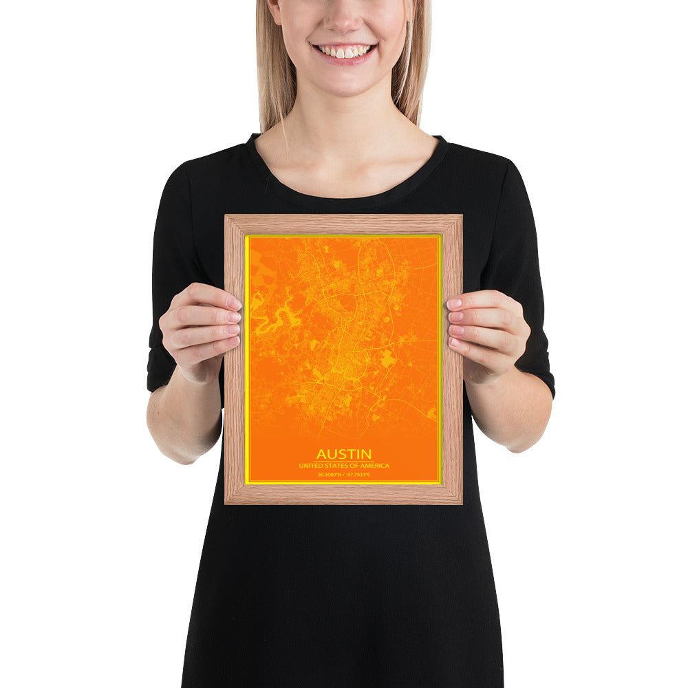 Austin Orange and Yellow Framed Map