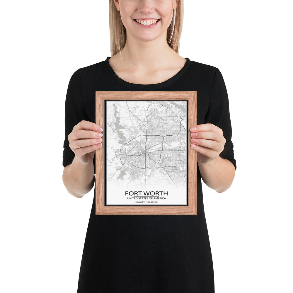 Fort Worth White Framed Map