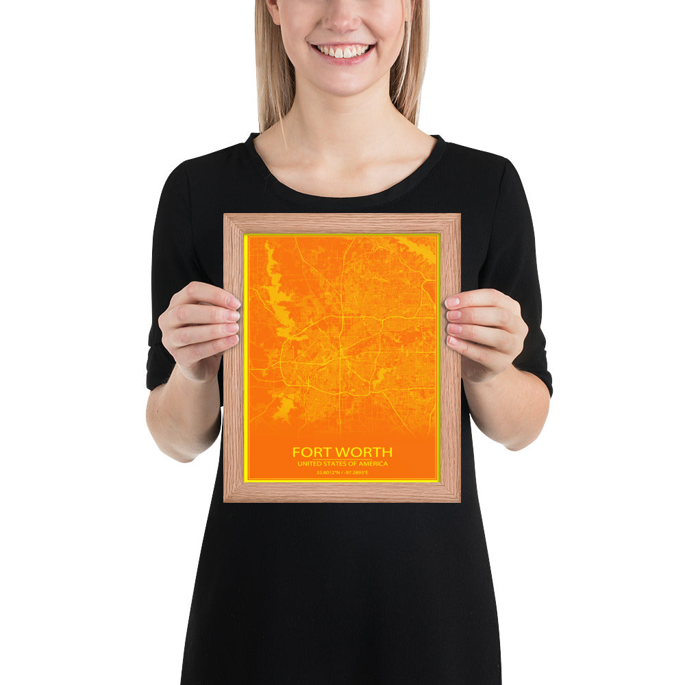 Fort Worth Orange and Yellow Framed Map