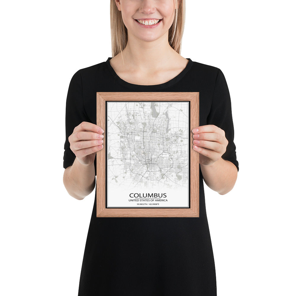 Columbus White Framed Map