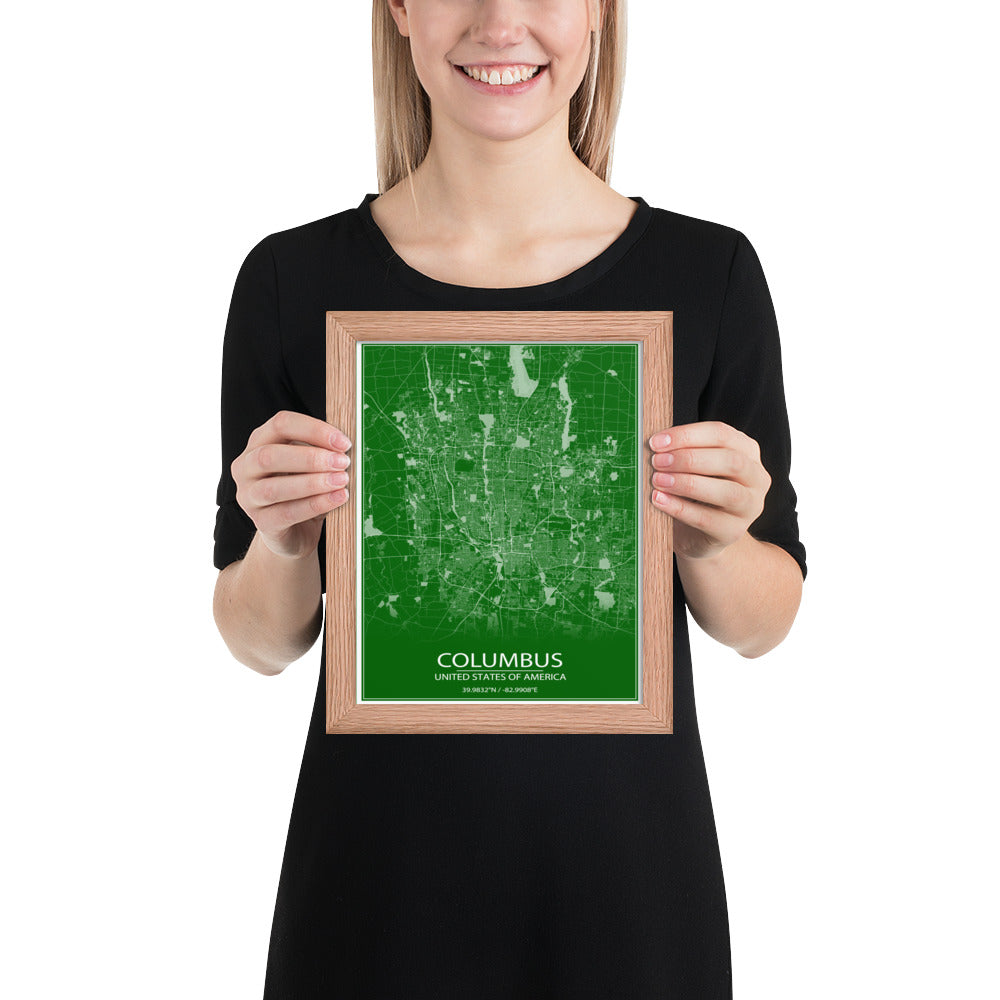 Columbus Green and White Framed Map