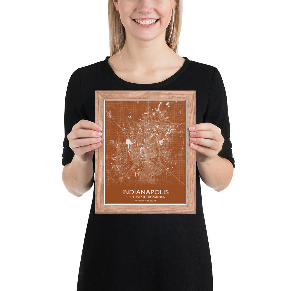 Indianapolis Brown and White Framed Map