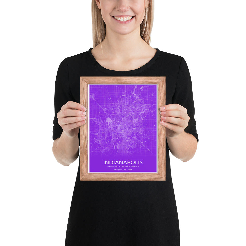 Indianapolis Purple and White Framed Map