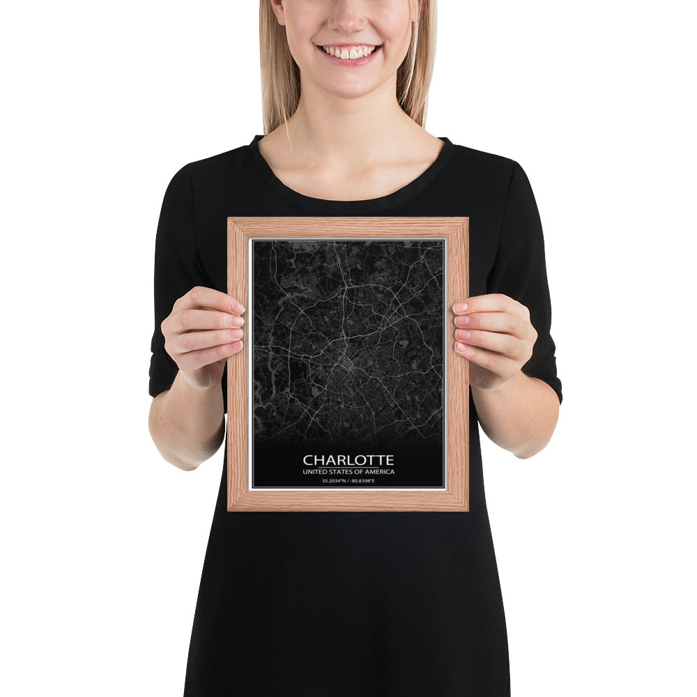 Charlotte Black Framed Map