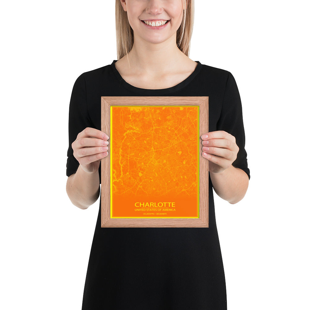 Charlotte Orange and Yellow Framed Map