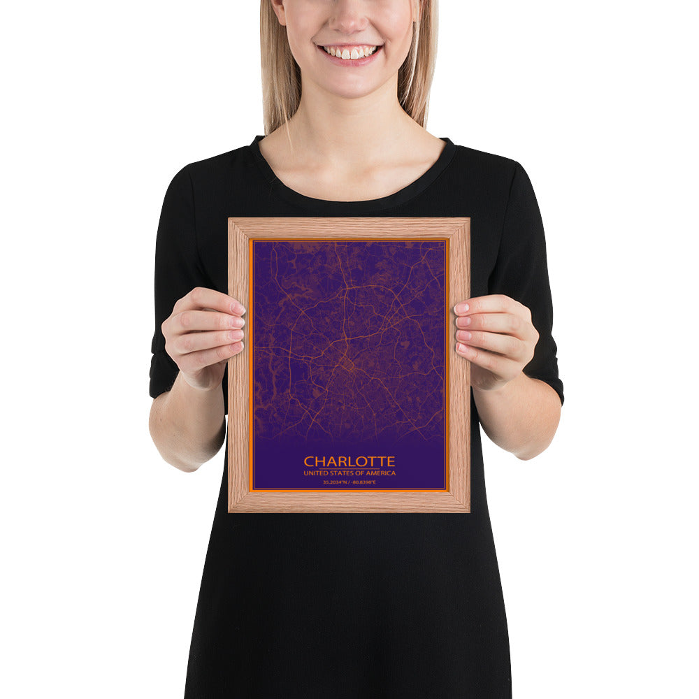 Charlotte Purple and Orange Framed Map