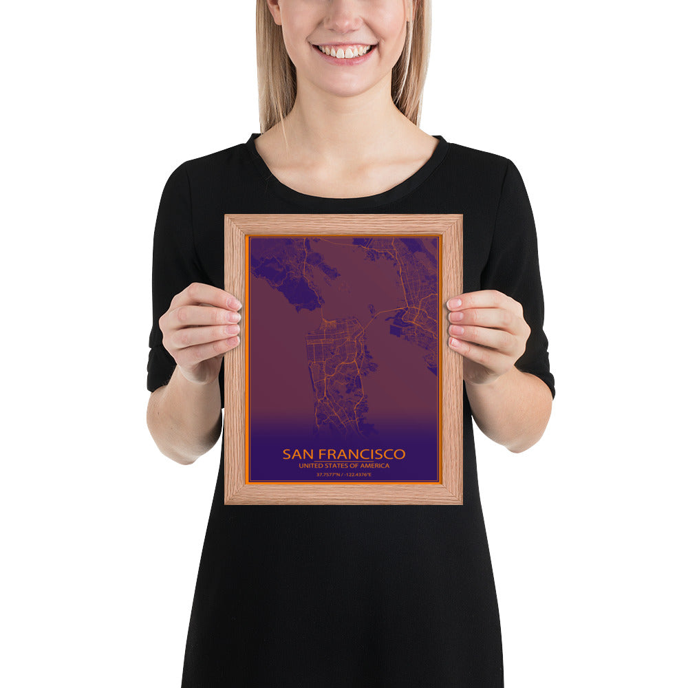 San Francisco Purple and Orange Framed Map