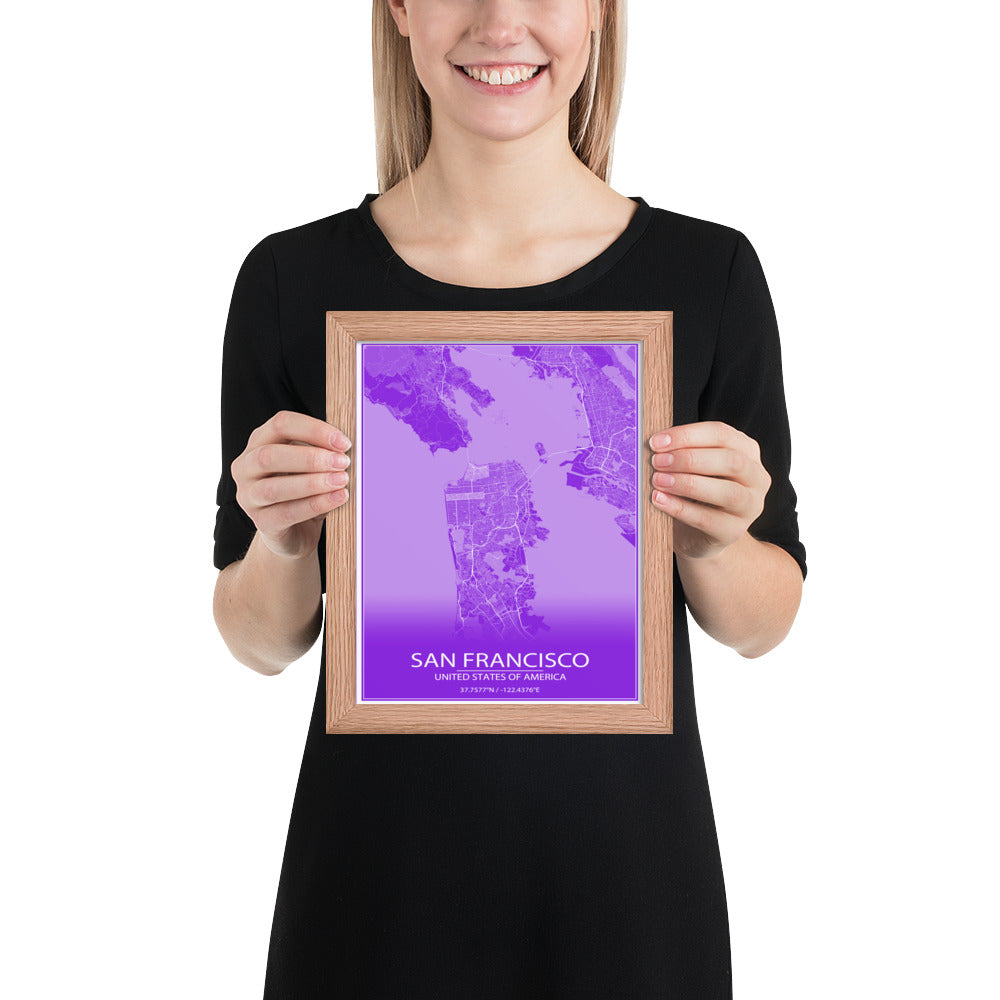 San Francisco Purple and White Framed Map