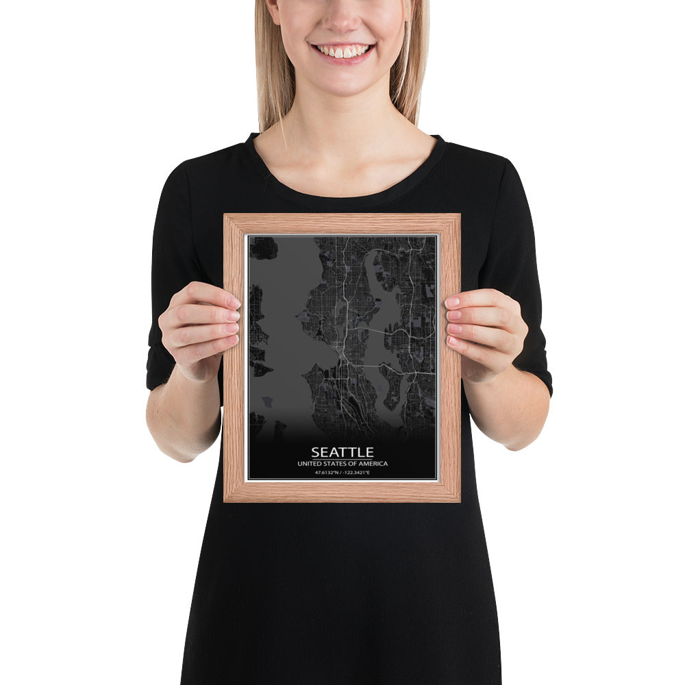 Seattle Black Framed Map