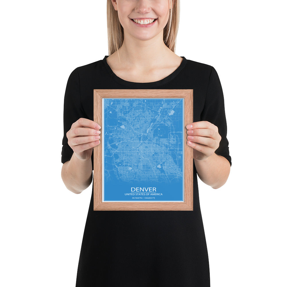 Denver Blue and White Framed Map