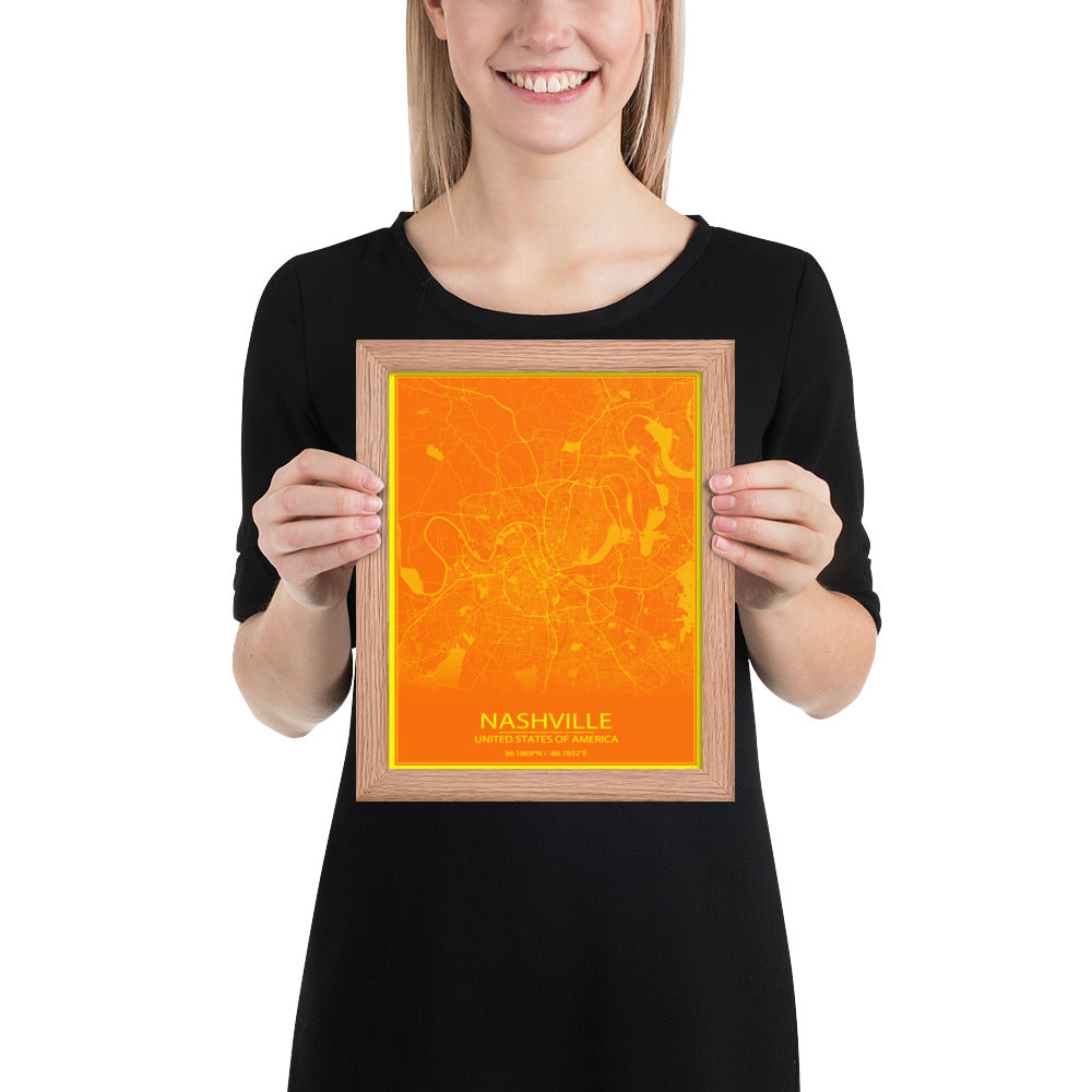 Nashville Orange and Yellow Framed Map