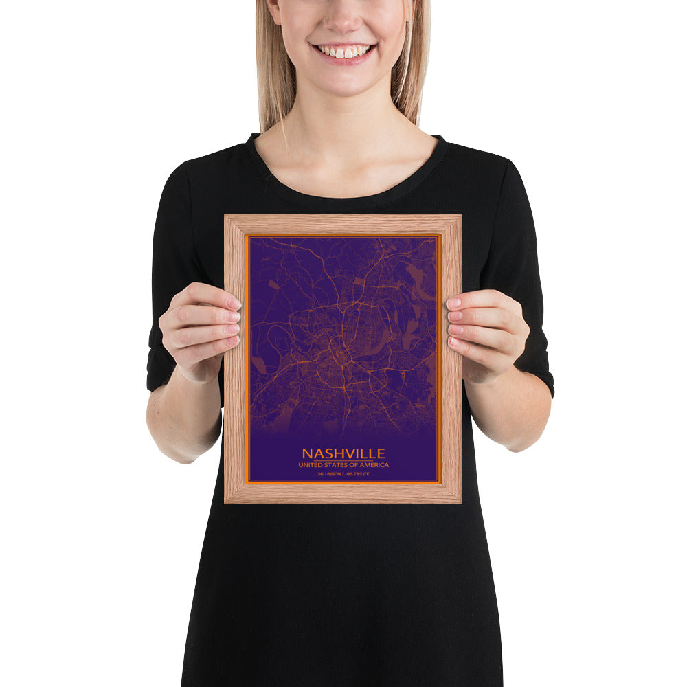 Nashville Purple and Orange Framed Map