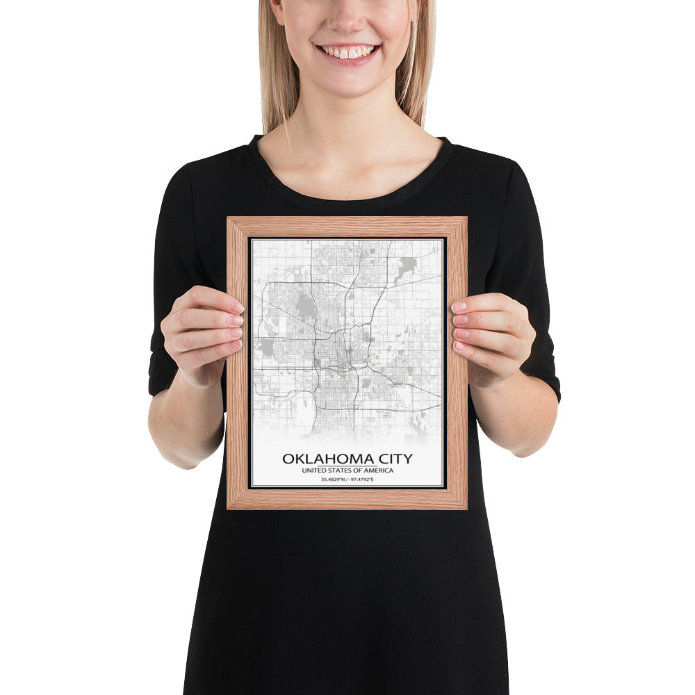 Oklahoma City White Framed Map