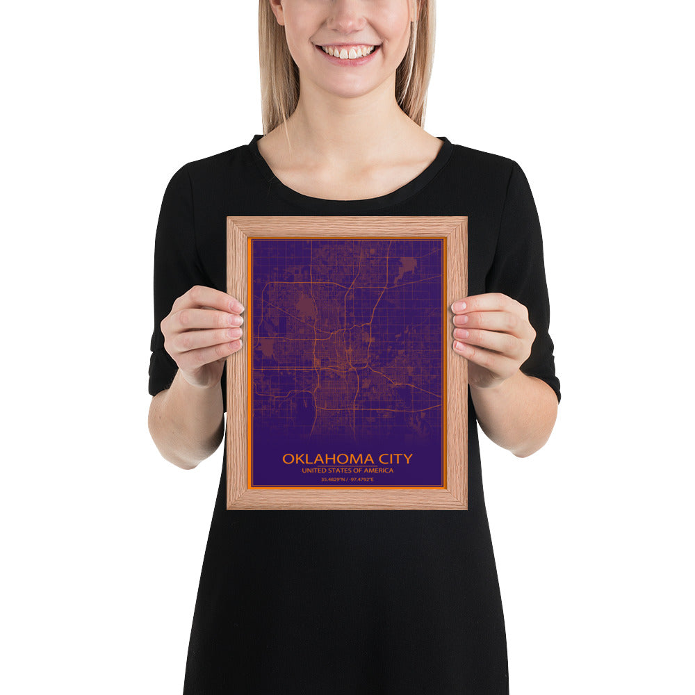 Oklahoma City Purple and Orange Framed Map