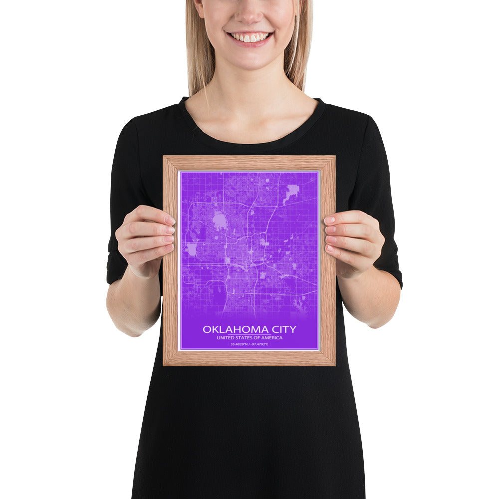 Oklahoma City Purple and White Framed Map