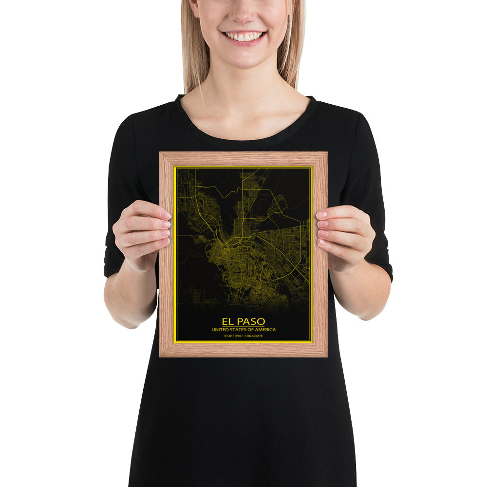 El Paso Black and Yellow Framed Map