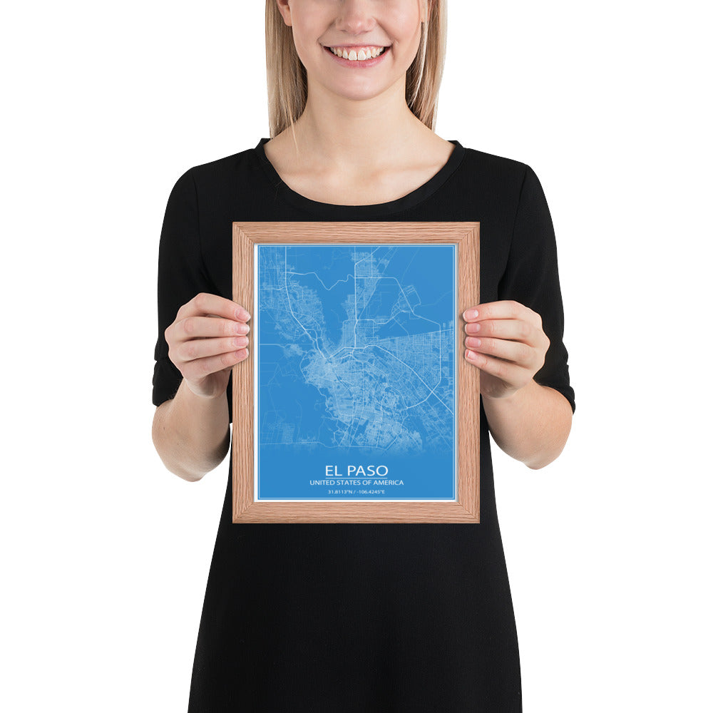 El Paso Blue and White Framed Map