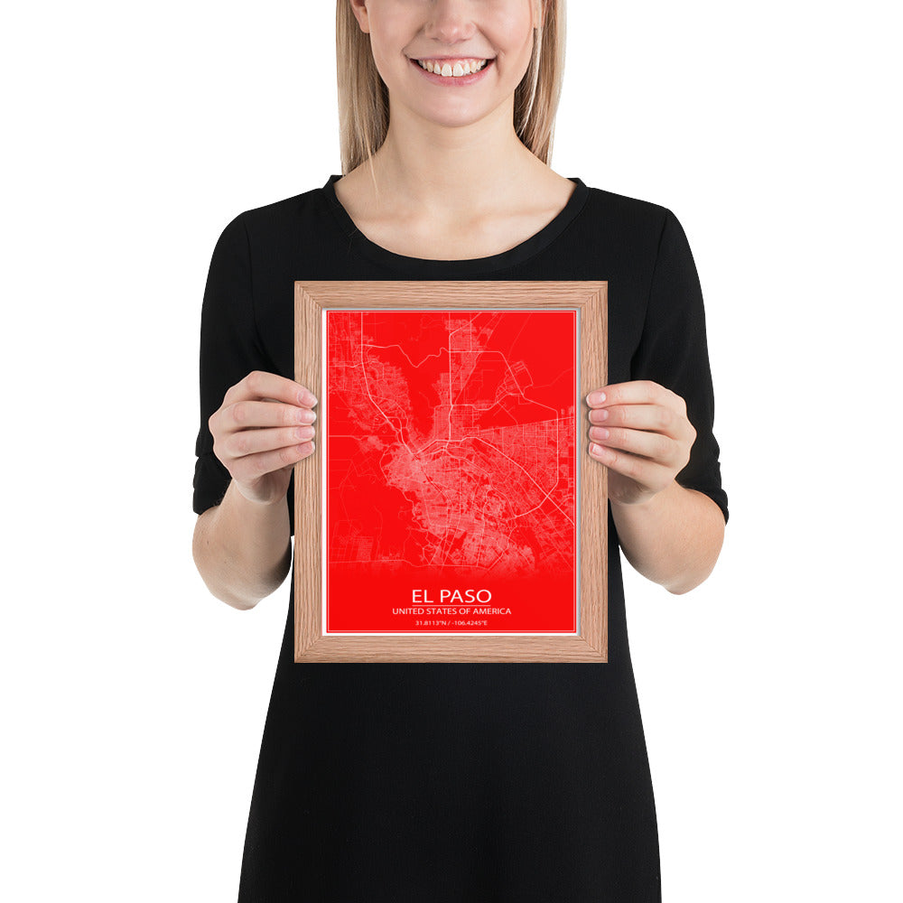 El Paso Red and White Framed Map