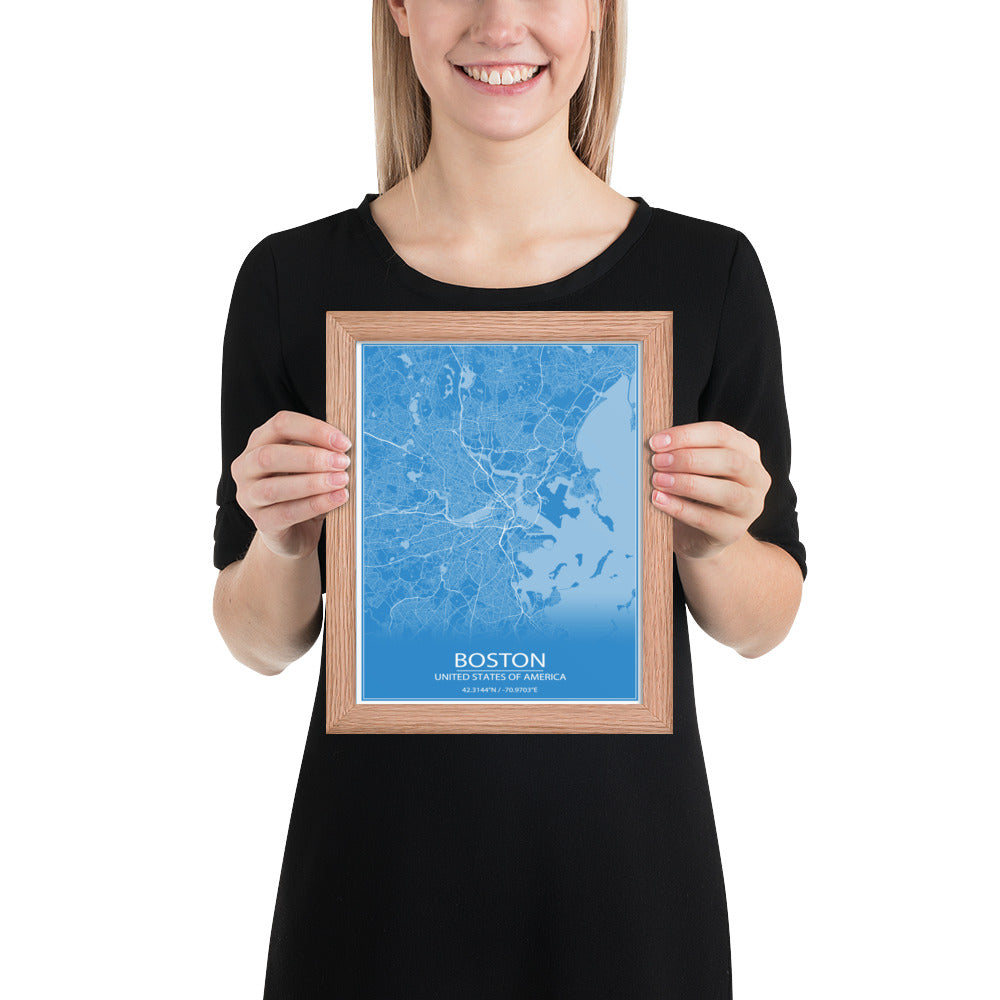 Boston Blue and White Framed Map