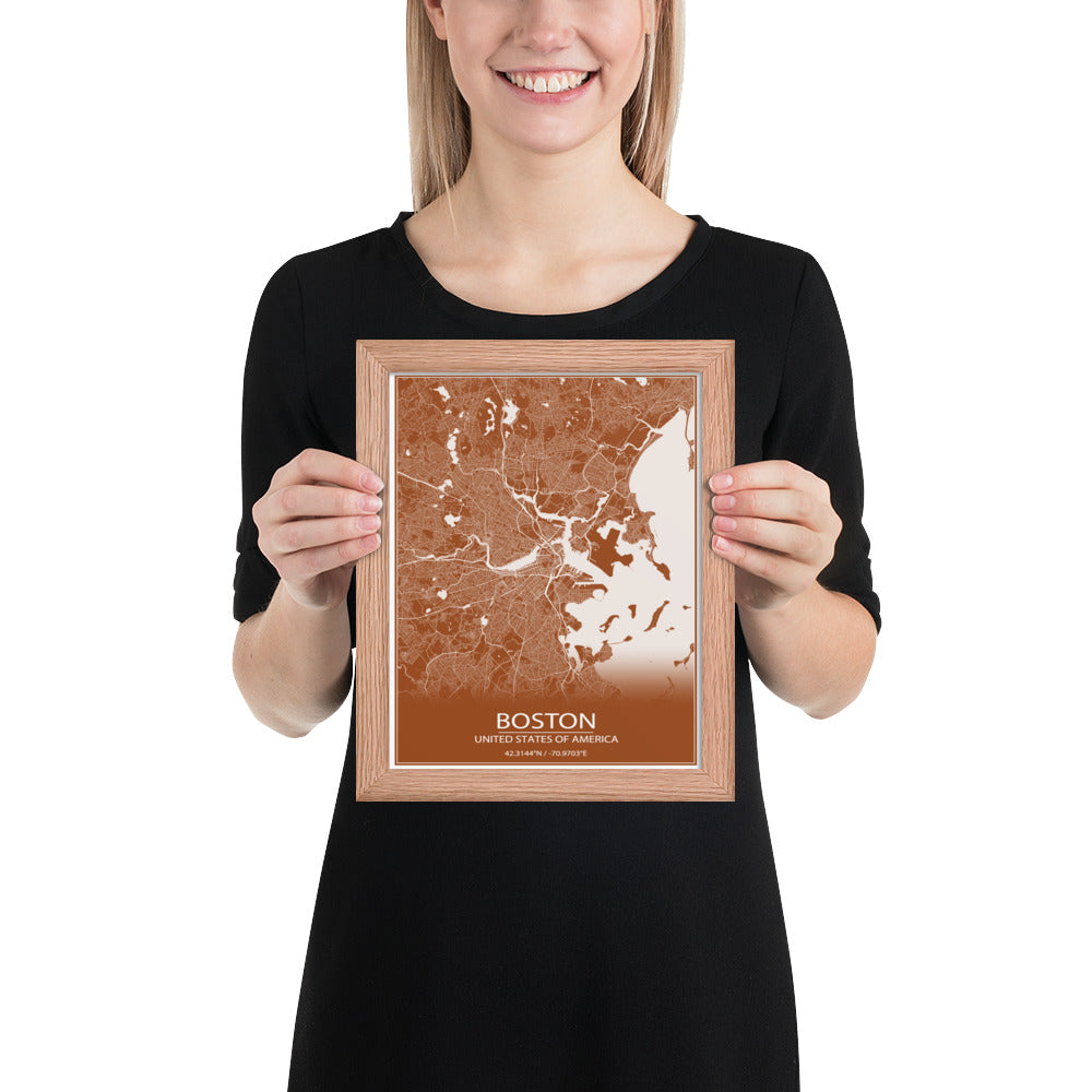 Boston Brown and White Framed Map